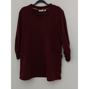 Susan Graver Tunic Women's Size M French Terry V-Neck Ruched Sleeves Side Pocket